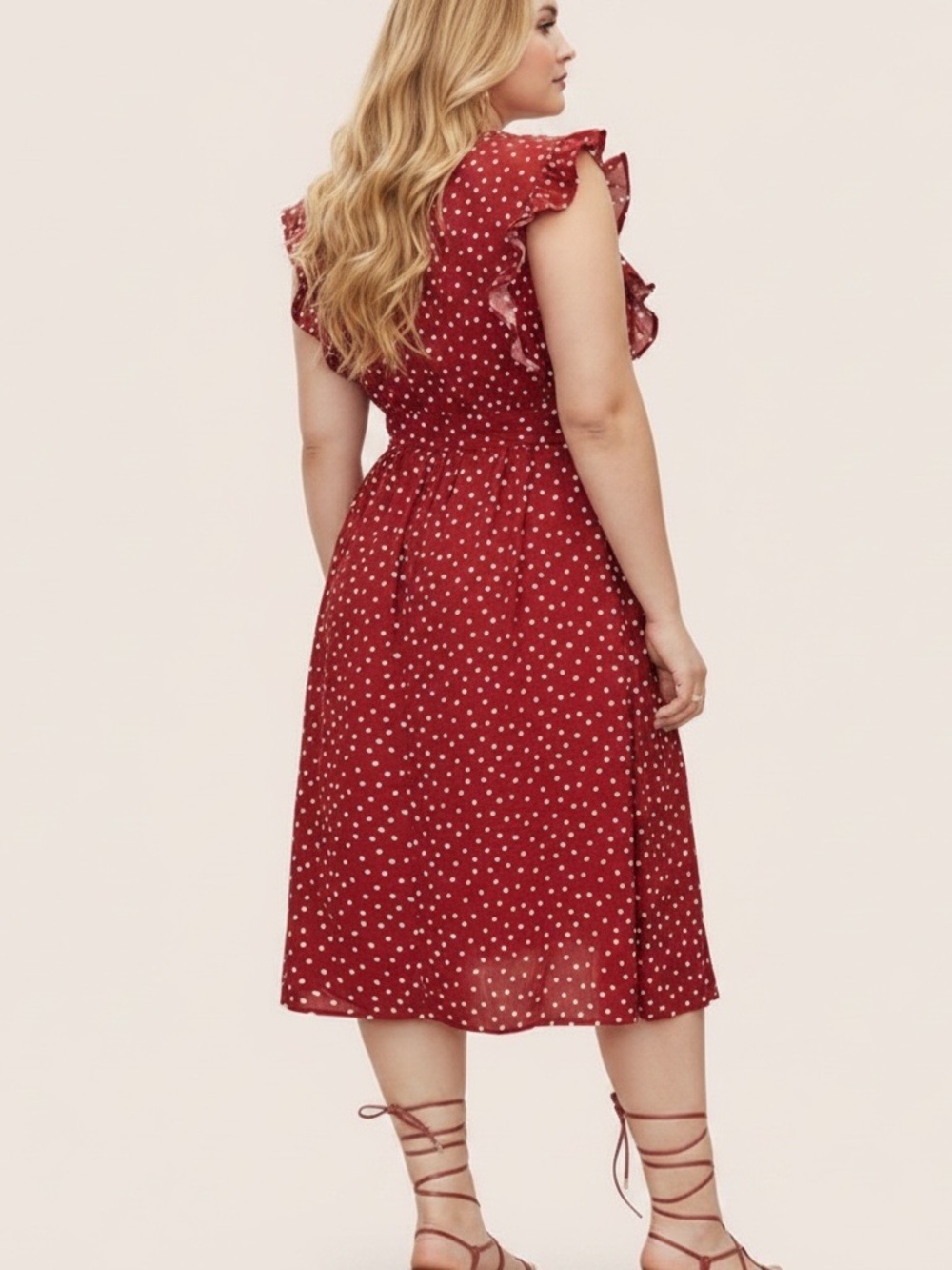 BLOOMCHIC Polka Dot Ruffle Midi Dress - Picture 9 of 9